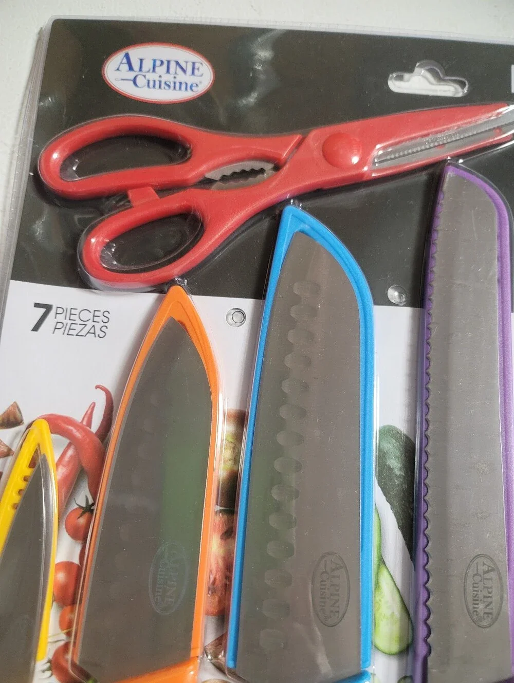 7-Piece Colorful Knife Set with Red Kitchen Shears